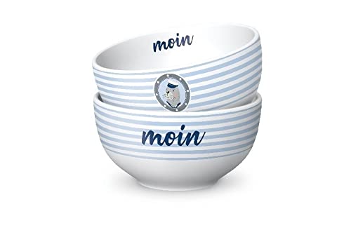 La Vida Müslischale "Moin", blau weiß, Ø 13cm H. 7cm Maritim, Porzellan