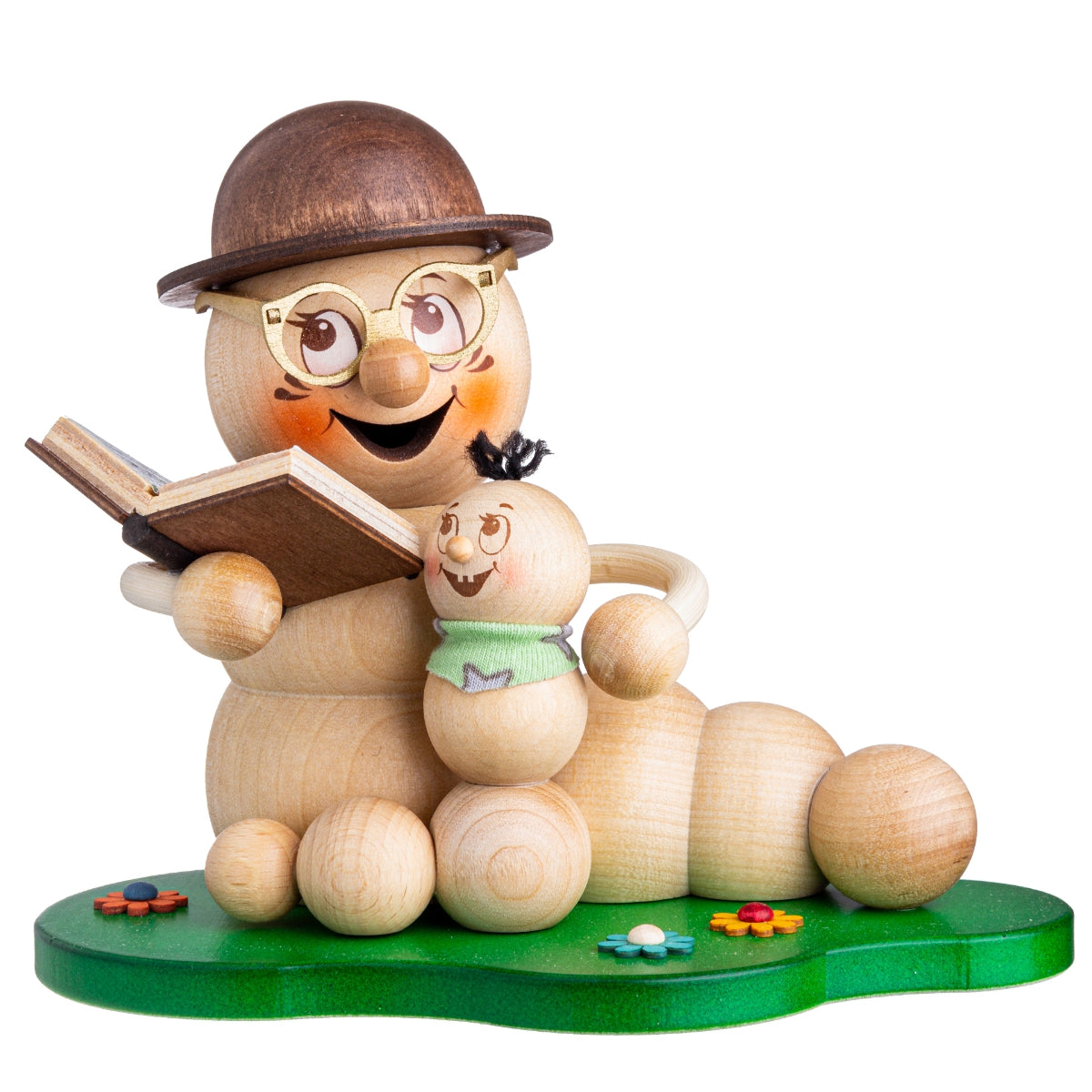 Drechslerei Kuhnert Smoking Man/Smoker Figurine - Wooden Smoke Worm - Rudi & ROSI - Motif: Grandma ROSI with Grandchild - Height: approx. 14cm - Made in Germany