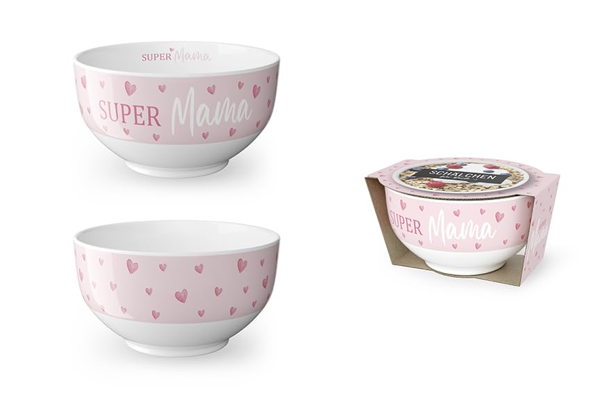 Geschenk Für Dich :-) Müslischale "SUPER Mama" D. 13cm H. 7cm Porzellan La Vida