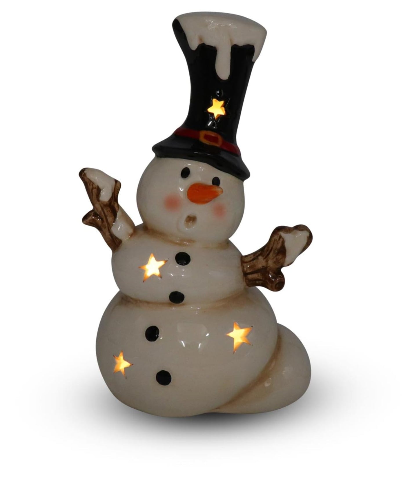Seyko LED Statuina pupazzo di neve in ceramica Olaf bianco nero rosso H 18 cm 060028