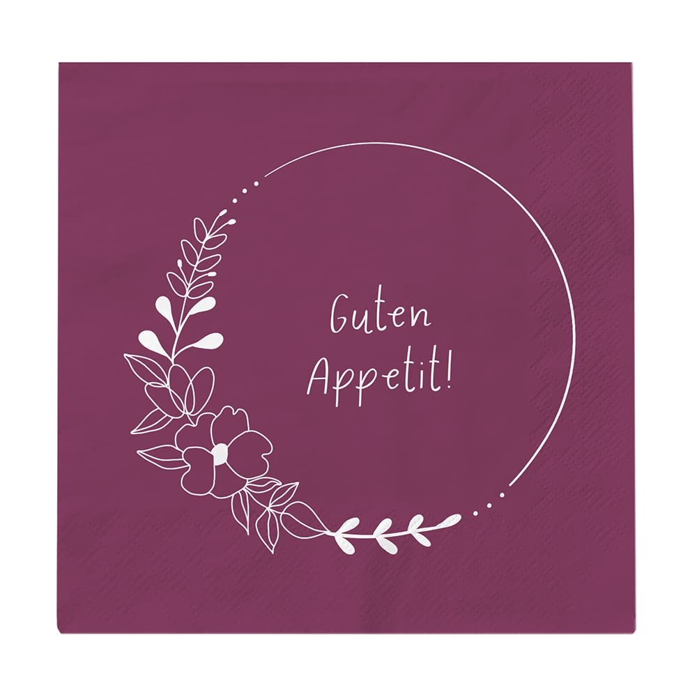 Grafik Werkstatt Napkins with Saying | 20 Pieces | 12.5 x 12.5 cm | purple | Enjoy your meal