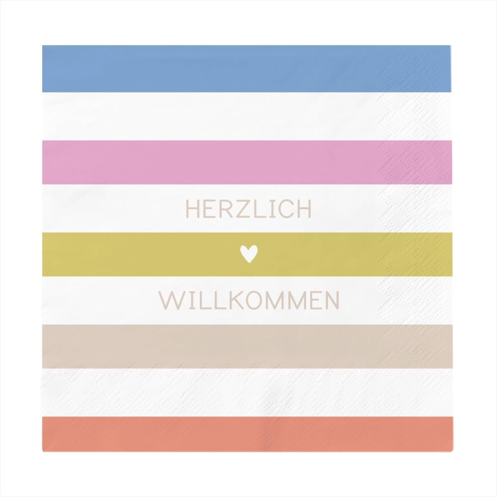 Grafik Werkstatt Servietten mit Spruch | 20 Stück | 12,5 x 12,5 cm | gelb | Herzlich Willkommen