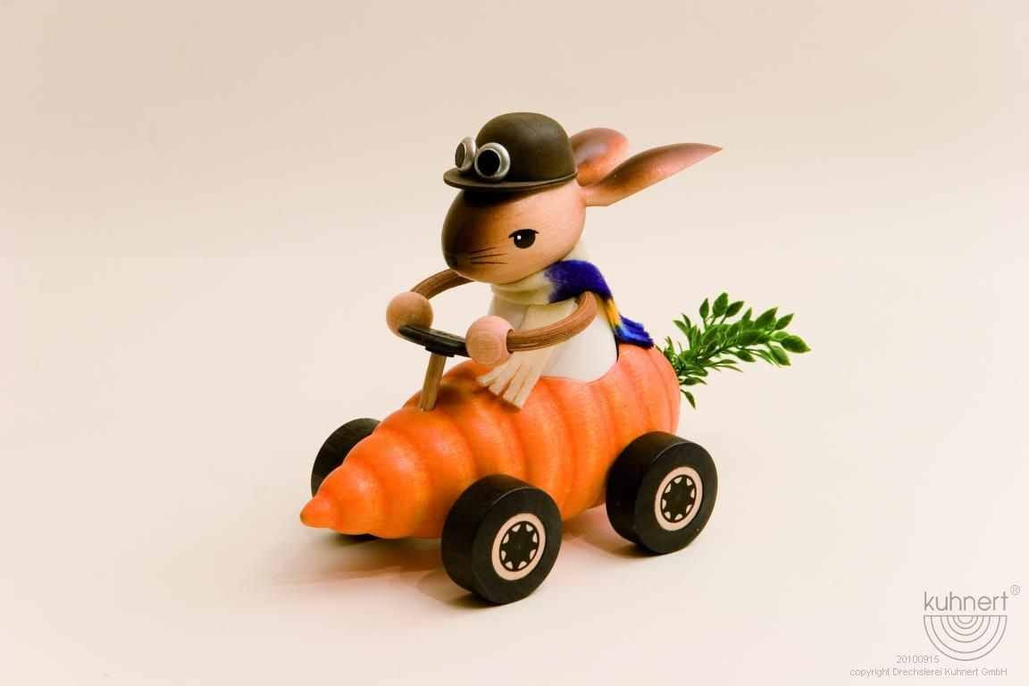 Drechslerei Kuhnert - Easter Decoration / Easter Bunny - Kuhnert Bunny in Carrot Cart - Made of Wood - Size: standing approx. 19 cm - Made in Germany