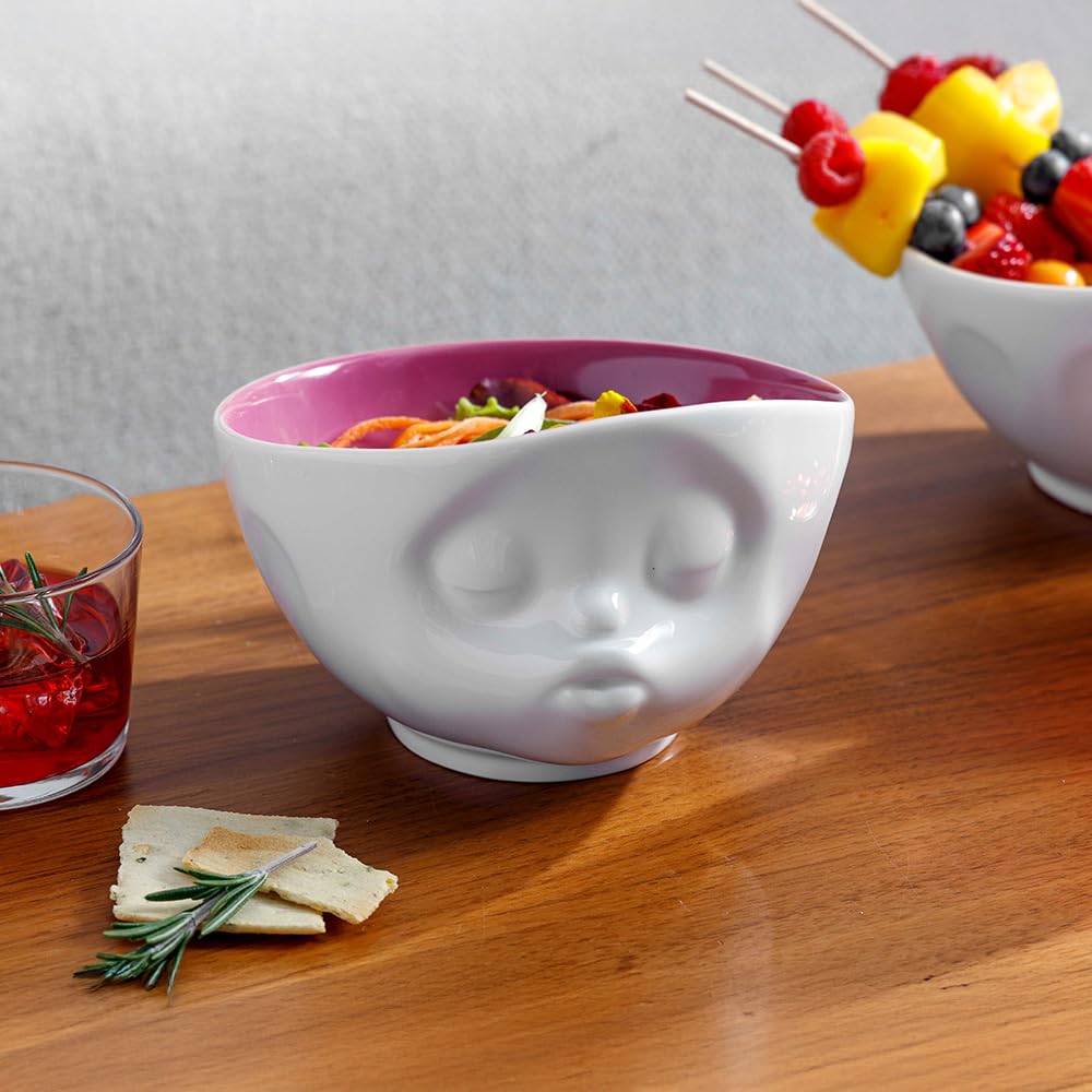 FIFTYEIGHT PRODUCTS / Mugs / Bowl "Kissing" (Porcelain, 500ml, white, interior berry, Made in Germany)