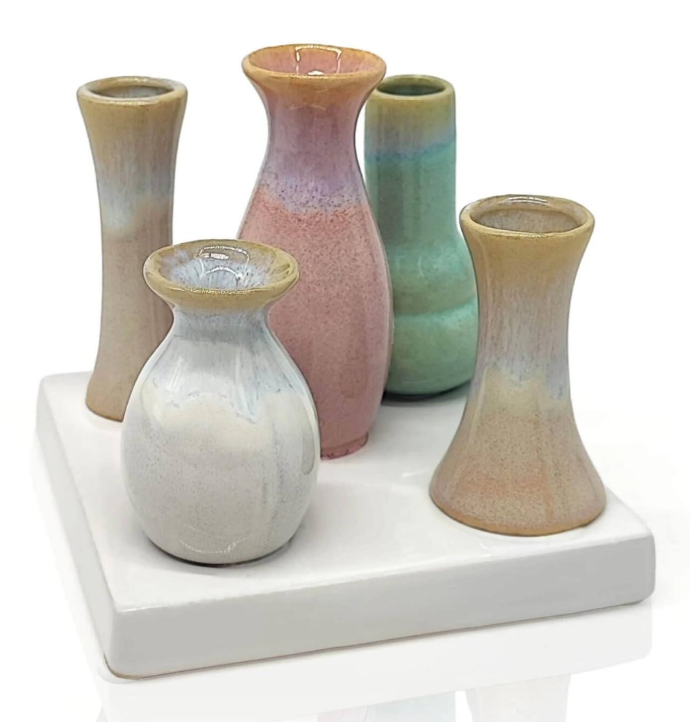 Mea-Living 5 mini vasi su vassoio quadrato in ceramica, multicolore