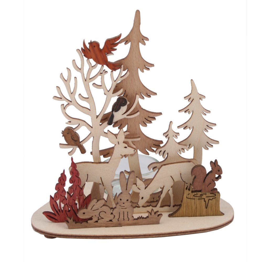 Kuhnert - high-quality tea light holder Various designs - with applied precious wood veneer - 14 x 10 x 13 cm - Made in Germany