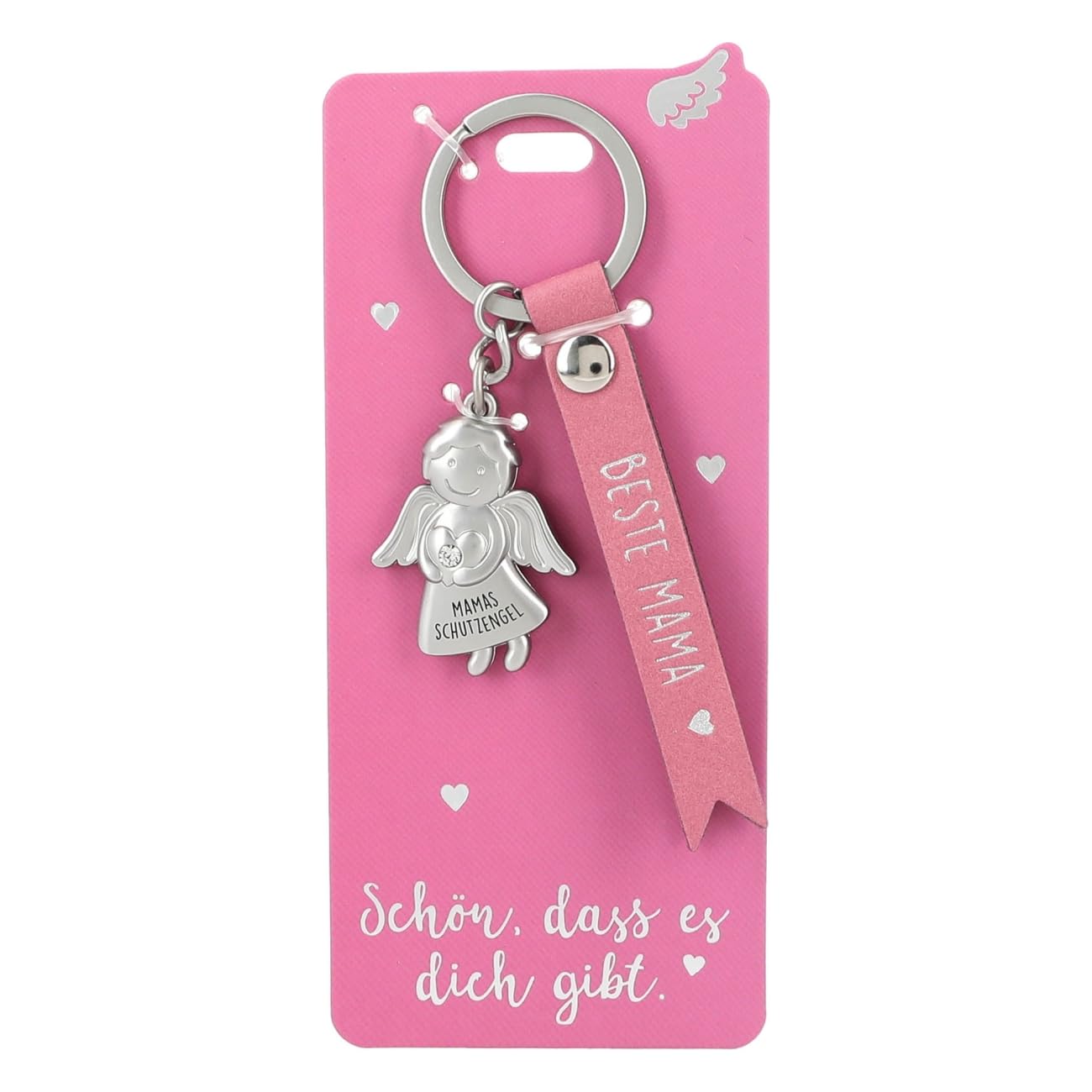 Guardian Angel Keychain made of metal, good luck charm with a loving message and faux leather strap,