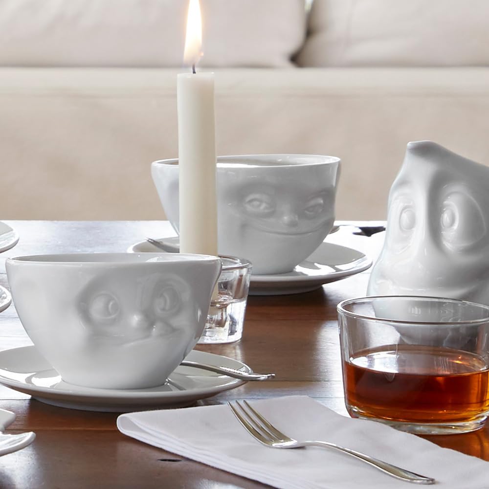 FIFTYEIGHT PRODUCTS / Mugs / Coffee mug "Grinning" (Porcelain, 200ml, white, Made in Germany)