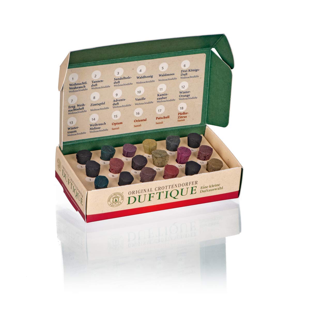 Crottendorfer Incense Cones Duftique - a small selection of incense cones to get to know - Discovery Set - Christmas Scents & Santal Scents - 18 Incense Cones - Made in Germany