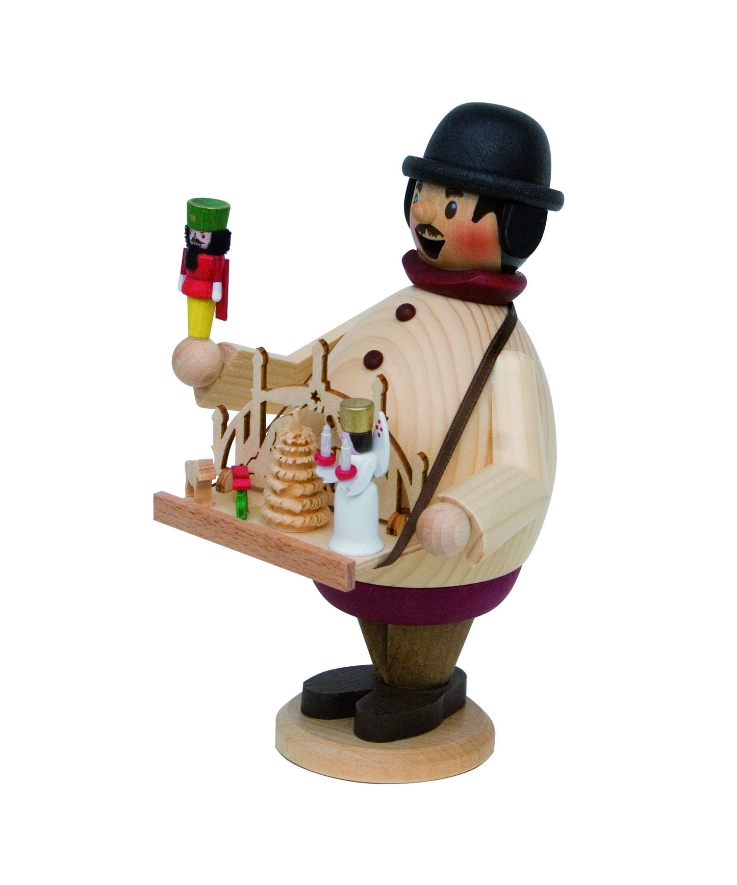Kuhnert Woodturning - Smoker/Incense Figurine Made of Wood - Max as Christmas Market Seller - 16cm Height - Made in Germany