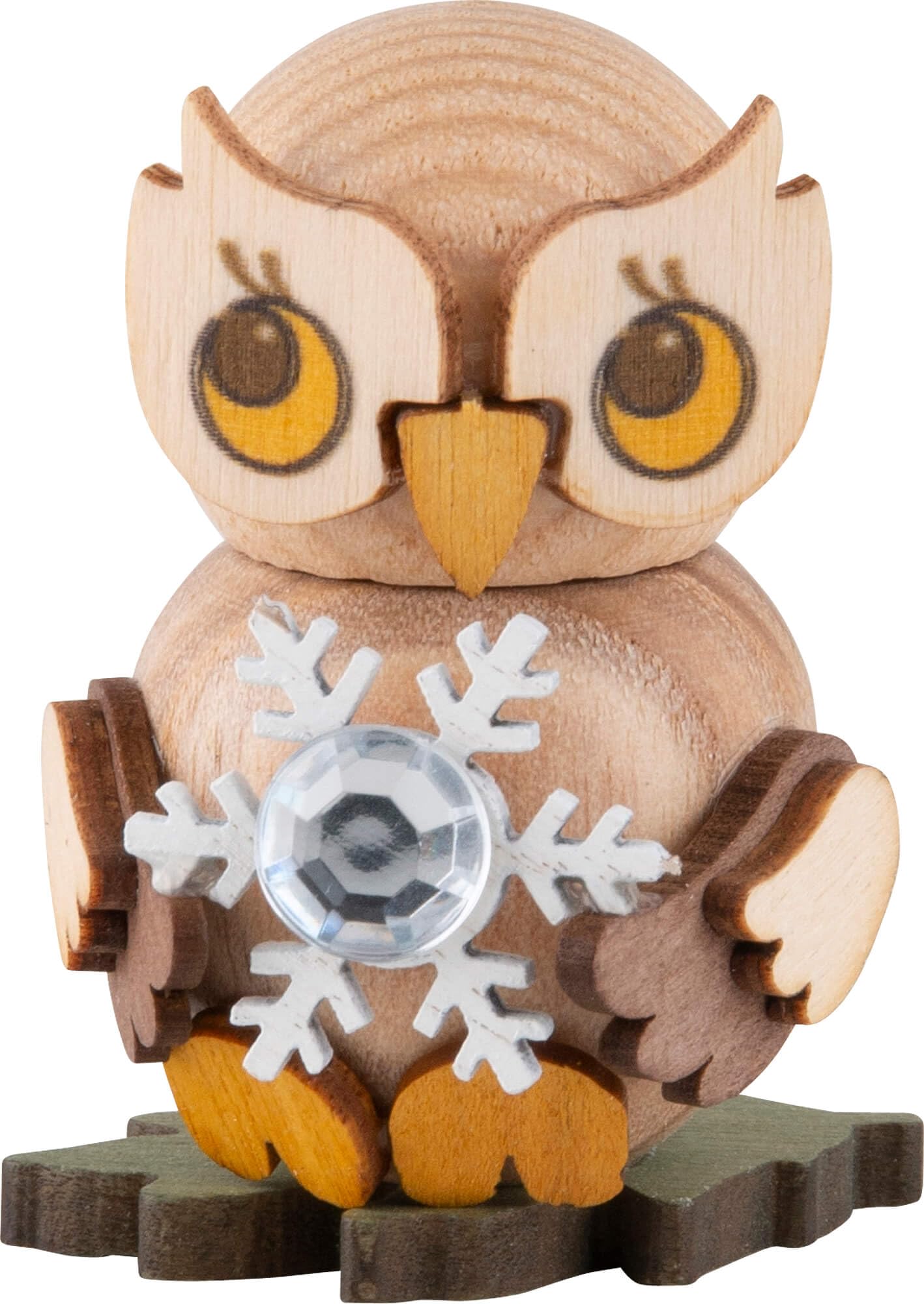Kuhnert - Eulenkind zum Stellen mit Schneekristall - Holzfigur ca. 4 cm
