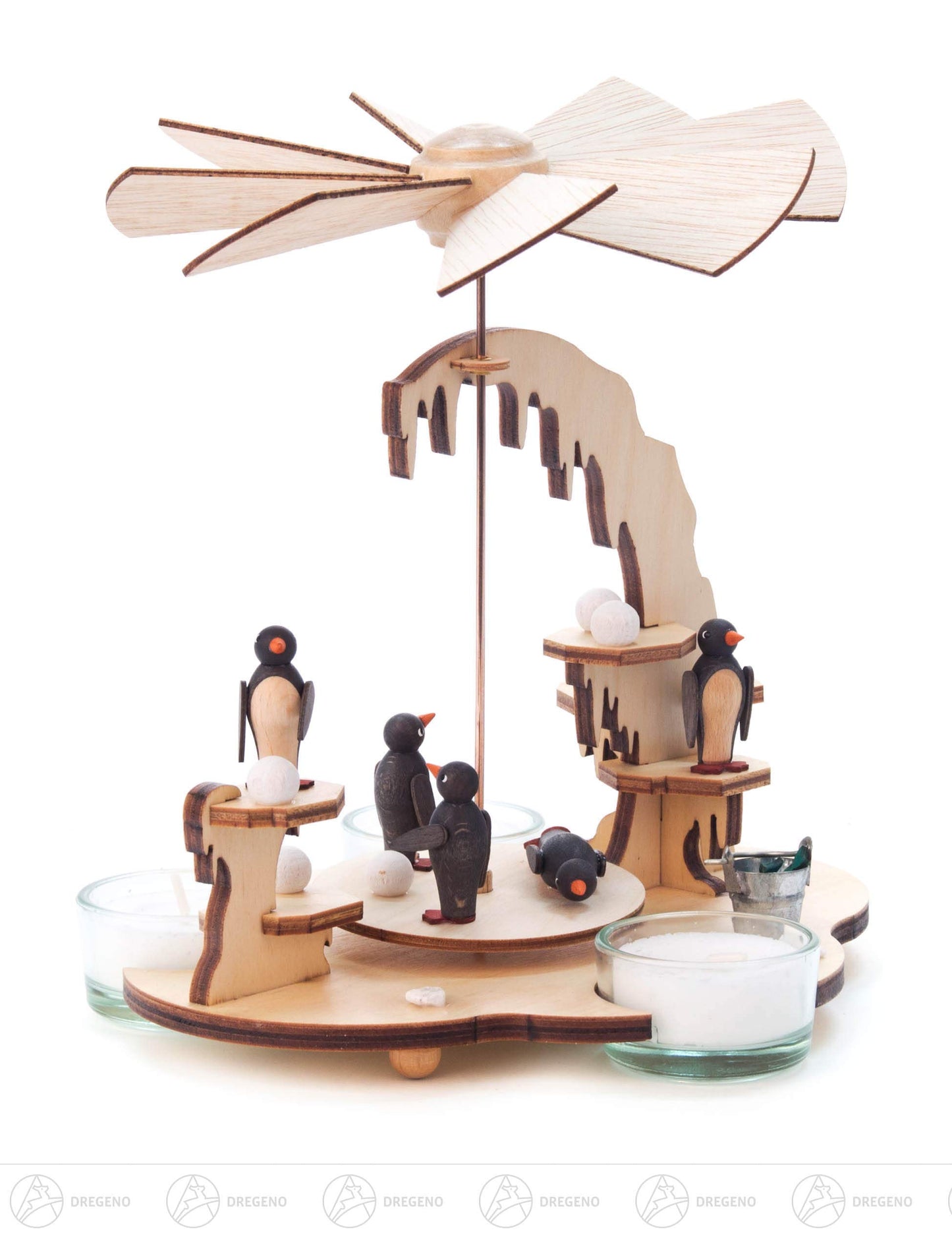 Drechslerei Kuhnert Portacandele con pinguini, Naturale, Pietra, 38 mm, Casual Gathering, Uso domestico