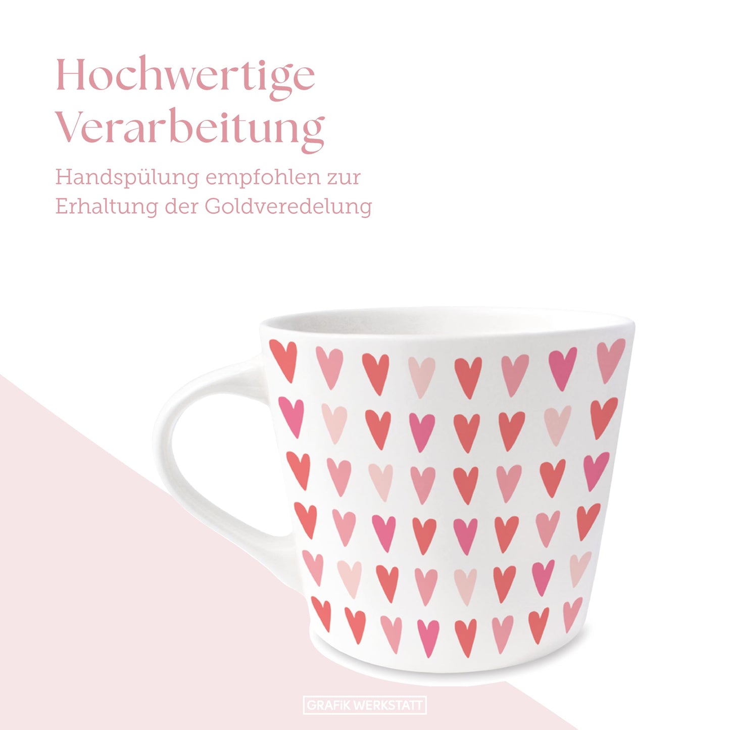 Grafik-Werkstatt Tazza da caffè con oro zecchino 100% | Tazza in porcellana | 420 ml | Cuori