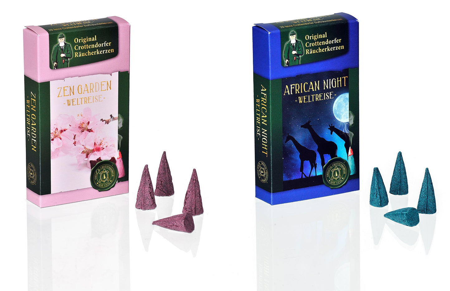Crottendorfer Räucherkerzen Original Giro del mondo - Dimensione: M - Set da 2 - 40 pezzi - Profumi: Giardino Zen + Notte Africana - Made in Germany