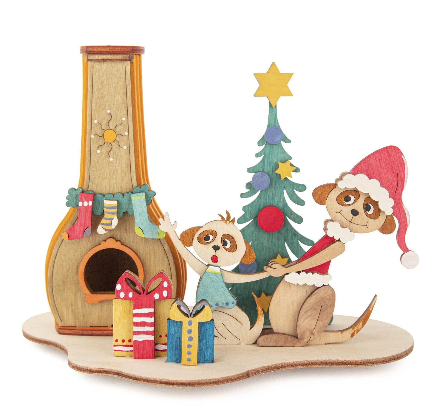 Kuhnert Woodturning - Hobaku Craft Set - Christmas Meerkats - Design: assorted - Wooden Decoration for Assembly - Dimensions: assorted - Made in Germany