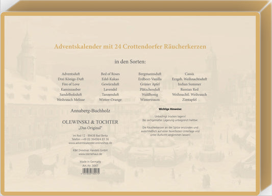 Räucherkerzen-Adventskalender, Motiv: Weihnachtsmarkt Annaberg-Buchholz