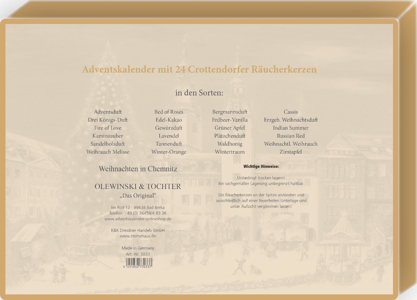 Incense Cone Advent Calendar, Design: Chemnitz