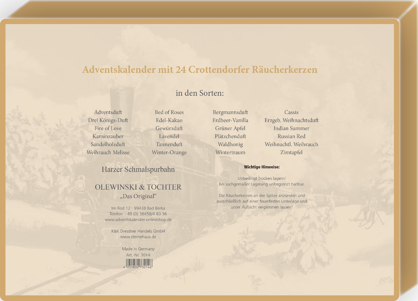Incense Cone Advent Calendar, Design: Harz Narrow Gauge Railway