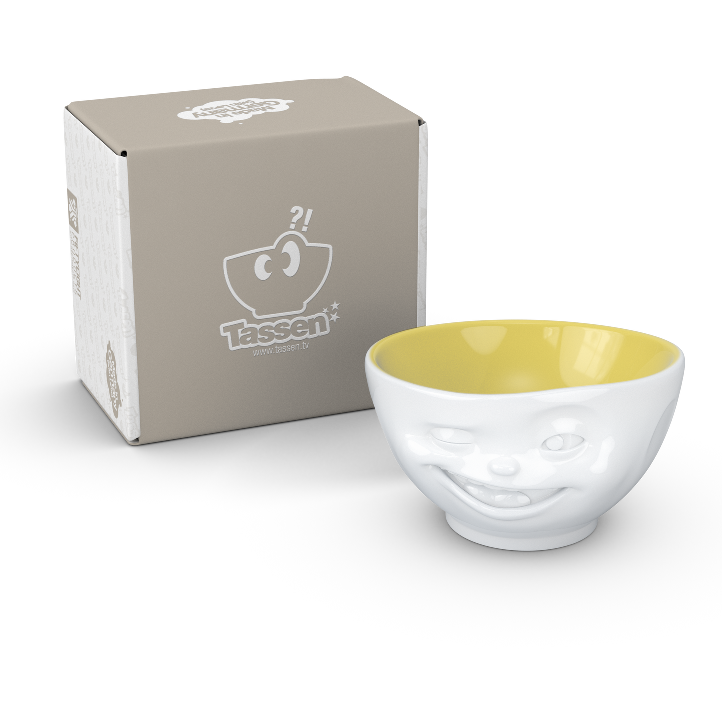 FIFTYEIGHT PRODUCTS / Mugs / Bowl "Winking" (Porcelain, 500ml, white, interior saffron, Made in Germany)