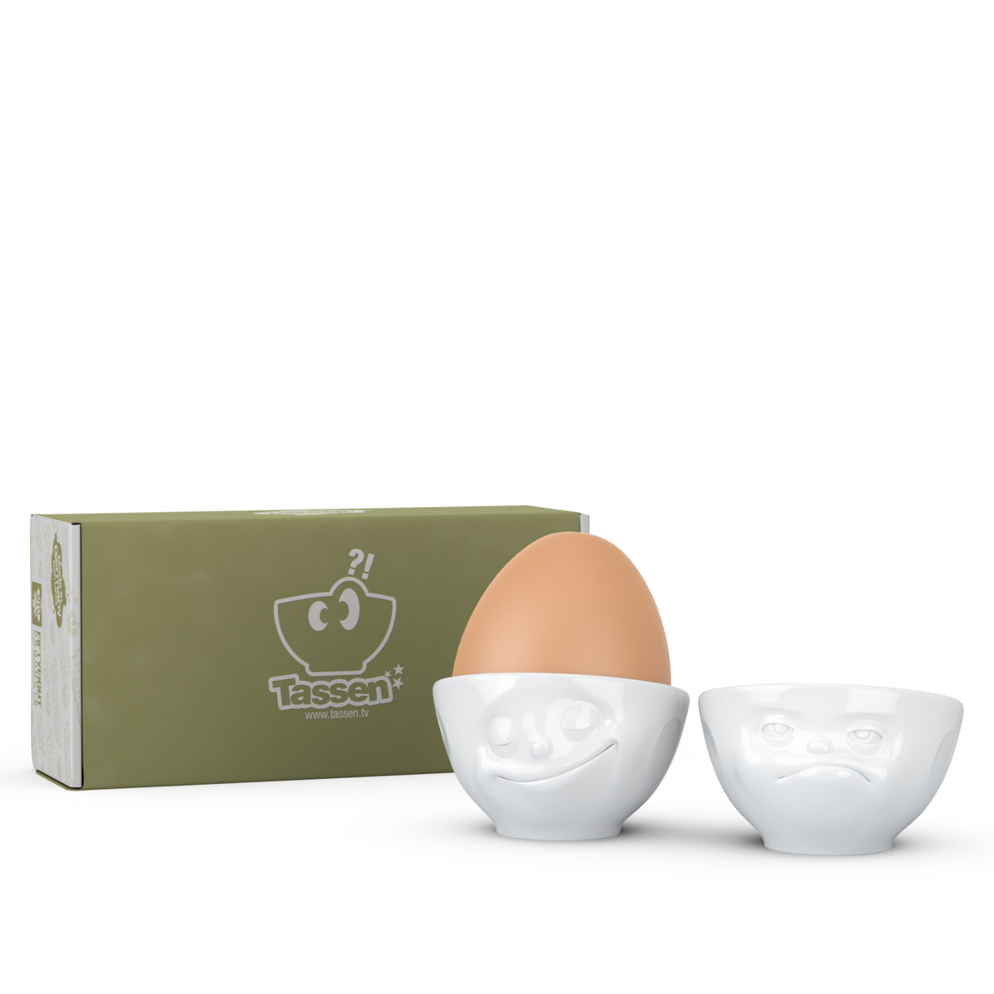 FIFTYEIGHT PRODUCTS / Portauovo - Set n. 3 "Felice & HMPFF" (porcellana, bianco, Made in Germany)