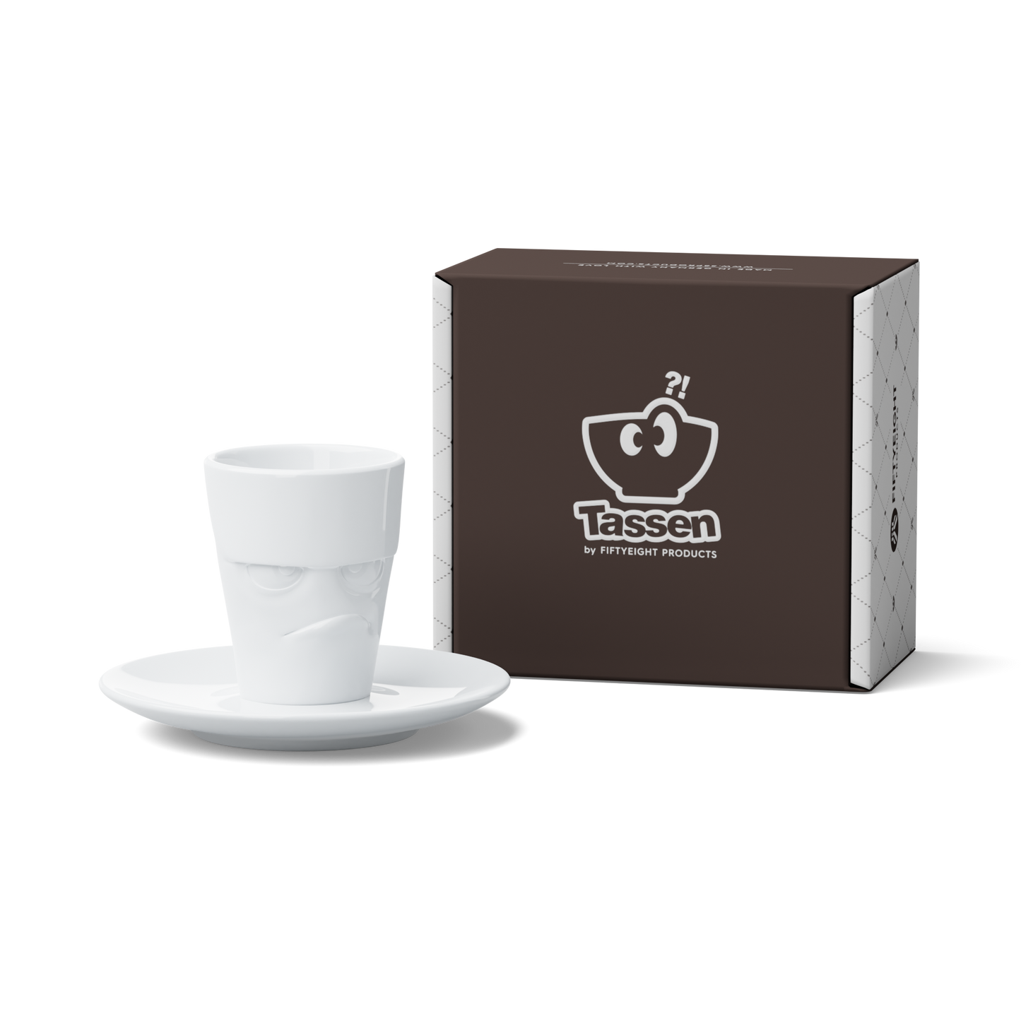 FIFTYEIGHT PRODUCTS / Cups / Espresso Cup with Saucer "Grumpy" (Porcelain, 80 ml, White, Made in Germany)