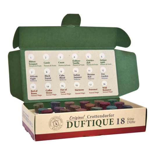 Crottendorfer Räucherkerzen Duftique | Probierset | Flowers & Fruits, Weltreise & Sensual Magic | 18 Räucherkerzen