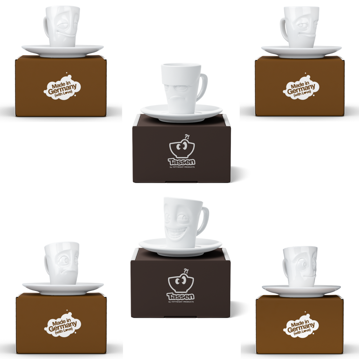 FIFTYEIGHT PRODUCTS / 6-er Set Espressotasse mit Unterteller | (Porzellan, 80 ml, Weiß, Made in Germany)