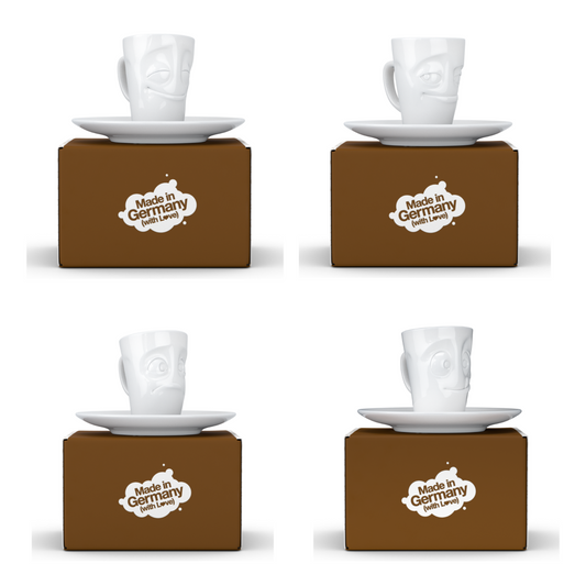 FIFTYEIGHT PRODUCTS / 4-er Set Espressotasse mit Unterteller | (Porzellan, 80 ml, Weiß, Made in Germany)