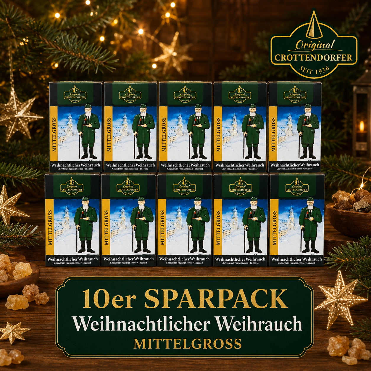Crottendorfer Räucherkerzen 10er-Set Weihnachtlicher Weihrauch mittelgroß