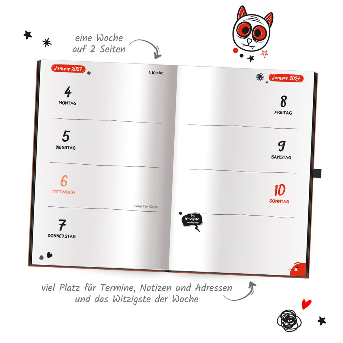 TRÖTSCH Buchkalender Jahresplaner Schwarzer Humor 2027
