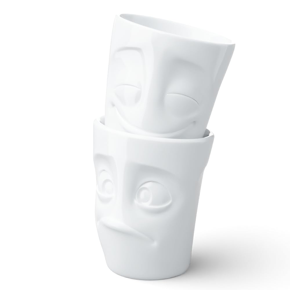 FIFTYEIGHT PRODUCTS / Cups / Handleless Mug Set No. 2, "Cheerful & Dumbfounded" (Porcelain, 2 x 350ml, White, Made in Germany)