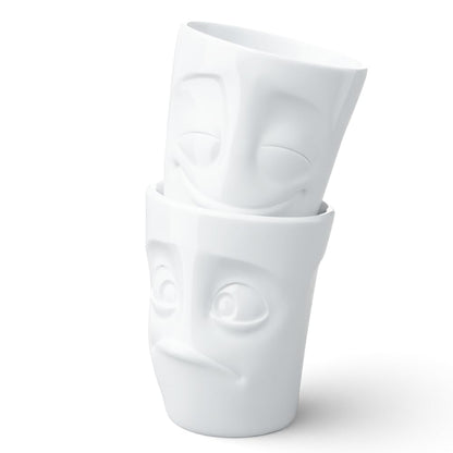 FIFTYEIGHT PRODUCTS / Cups / Handleless Mug Set No. 2, "Cheerful & Dumbfounded" (Porcelain, 2 x 350ml, White, Made in Germany)