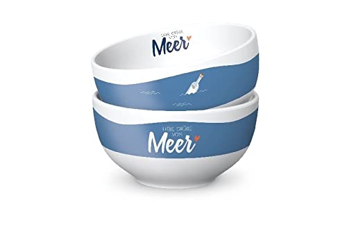 La Vida Muesli Bowl "Greetings from the Sea", blue and white, Ø 13cm H. 7cm Maritime Porcelain