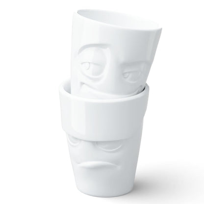 FIFTYEIGHT PRODUCTS / Tazze / Set di 2 bicchieri, senza manico "Scontroso & Furbo" (Porcellana, 2 x 350ml, bianco, Made in Germany)
