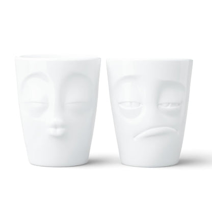 FIFTYEIGHT PRODUCTS / Tazze / Set 2 tazze, senza manico "Bacio & Assonnato" (Porcellana, 2 x 350ml, Bianco, Made in Germany)