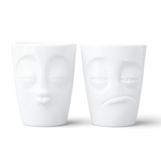 FIFTYEIGHT PRODUCTS / Tazze / Set 2 tazze, senza manico "Bacio & Assonnato" (Porcellana, 2 x 350ml, Bianco, Made in Germany)