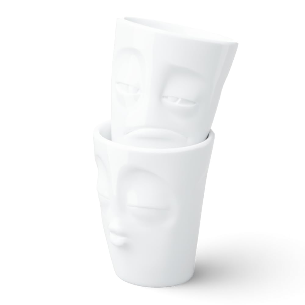 FIFTYEIGHT PRODUCTS / Tazze / Set 2 tazze, senza manico "Bacio & Assonnato" (Porcellana, 2 x 350ml, Bianco, Made in Germany)