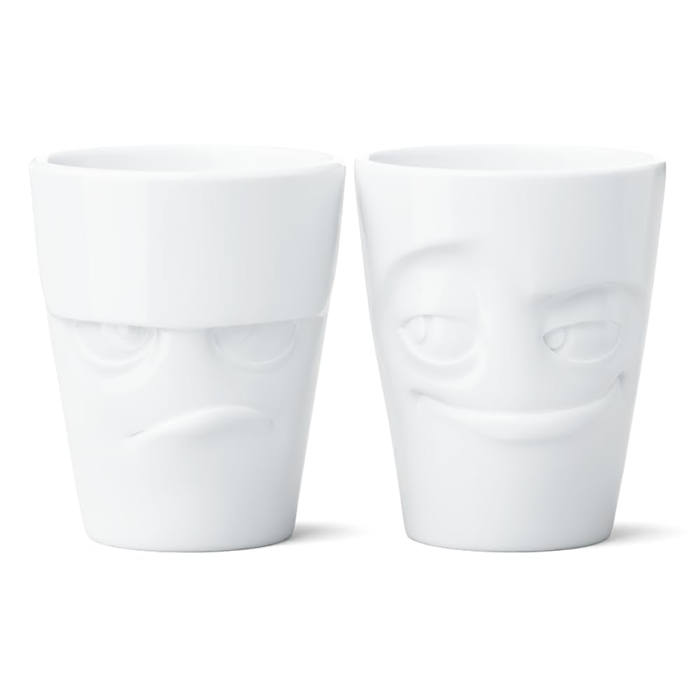 FIFTYEIGHT PRODUCTS / Tazze / Set di 2 bicchieri, senza manico "Scontroso & Furbo" (Porcellana, 2 x 350ml, bianco, Made in Germany)