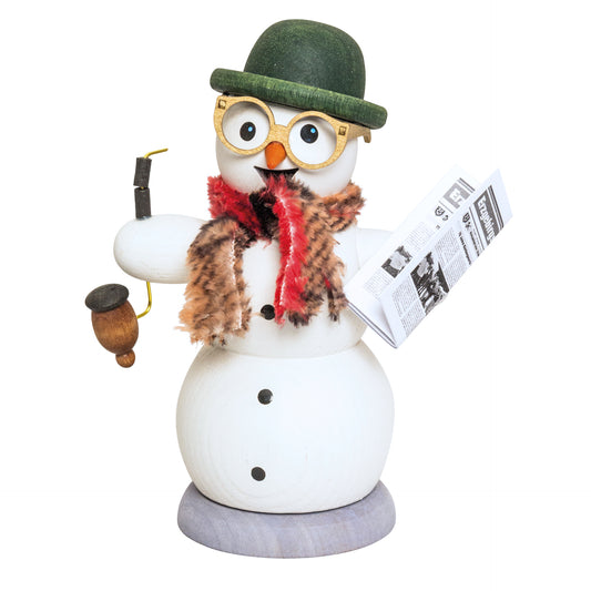 Kuhnert Rauchmann/Räucherfigur aus Holz - Schneemann mit Zeitung - ca. 13 cm - Made in Germany