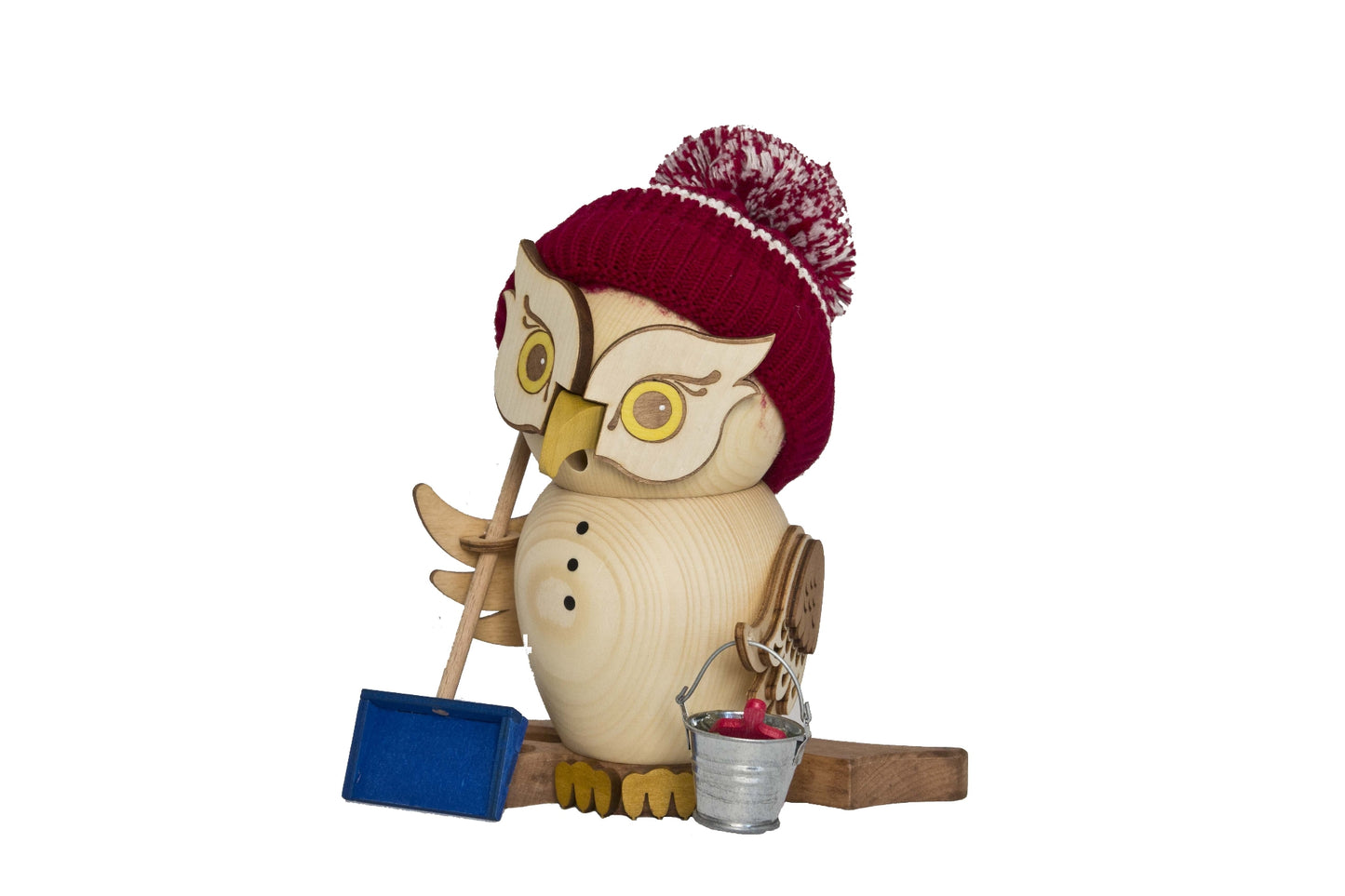 Drechslerei Kuhnert | Smoking Owl "Snow Sweeper" | Incense Smoker Figurine | Owl Made of Solid Wood | Height approx. 15 cm