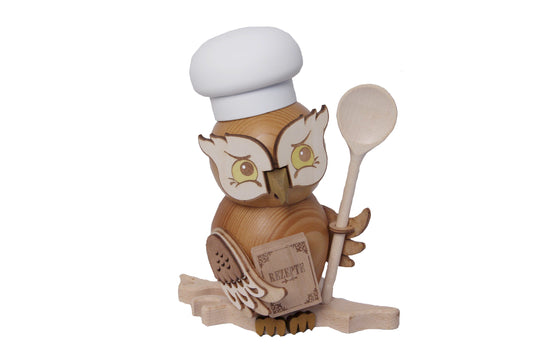 Drechslerei Kuhnert | Smoking Owl Cook | Incense Smoker | Owl Made of Solid Wood | Height approx. 15 cm