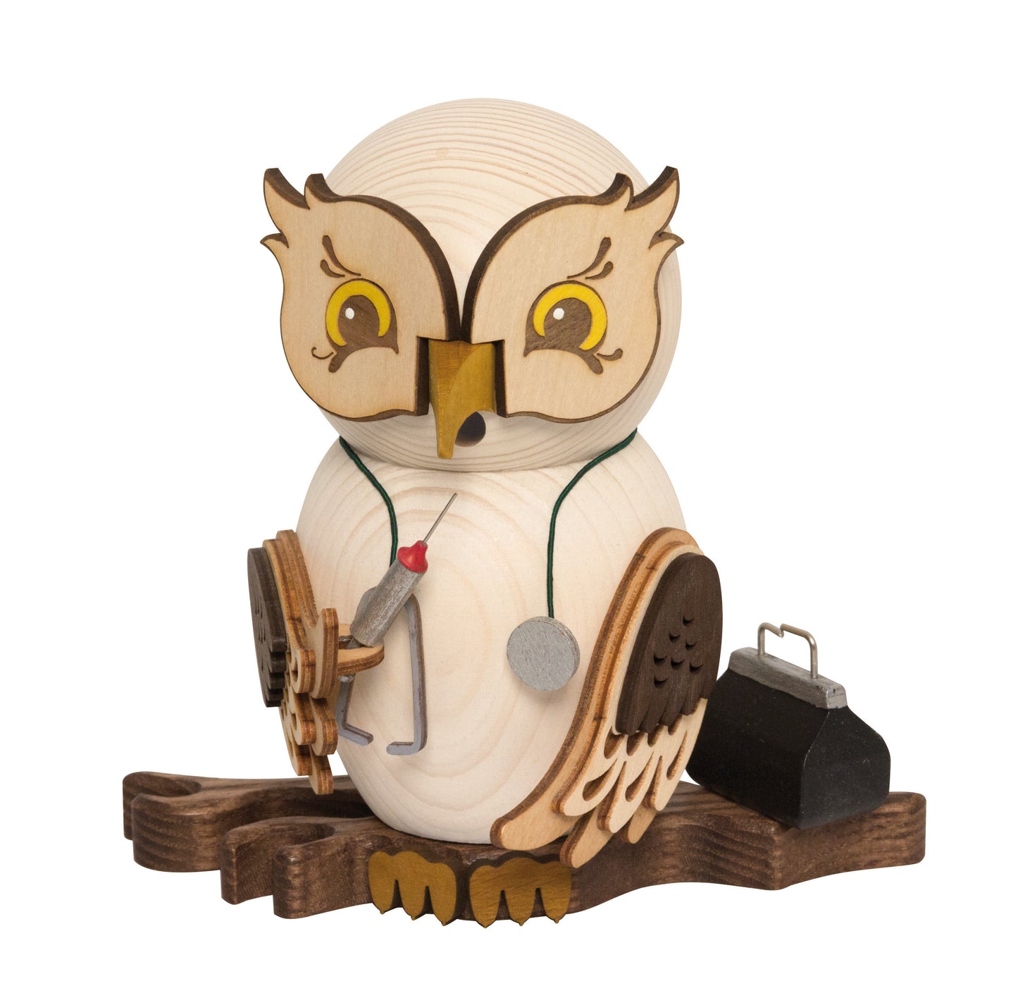 Drechslerei Kuhnert | Smoking Owl Doctor | Solid Wood Owl | Height approx. 15 cm