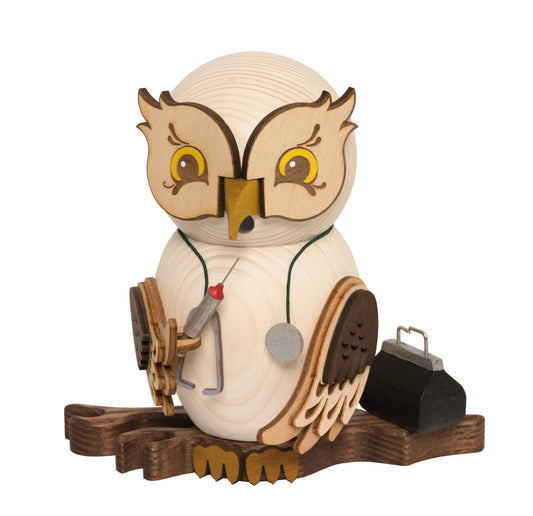 Drechslerei Kuhnert | Smoking Owl Doctor | Solid Wood Owl | Height approx. 15 cm