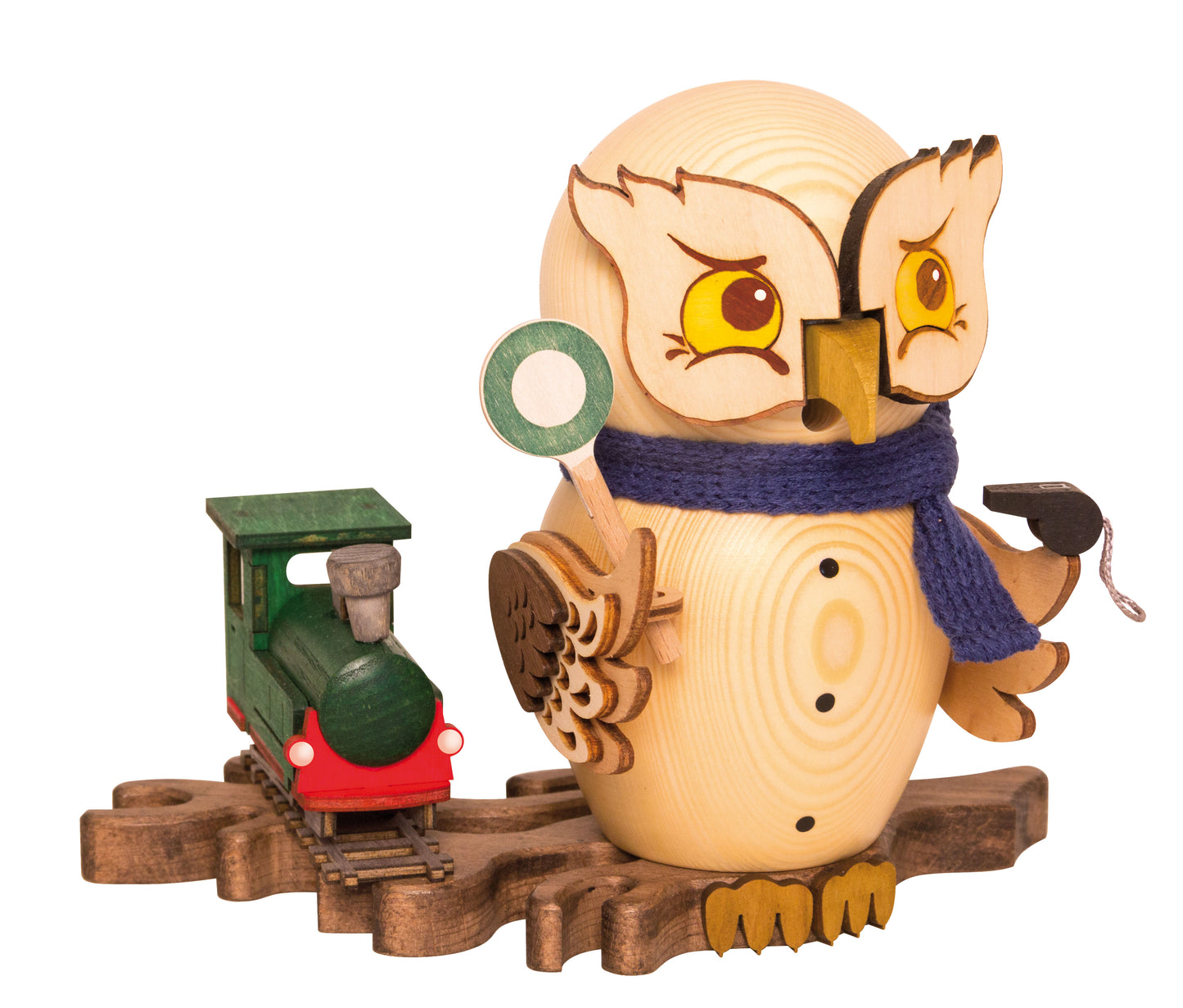 Drechslerei Kuhnert | Gufo fumatore con trenino | Gufo in legno massiccio | Altezza ca. 15 cm