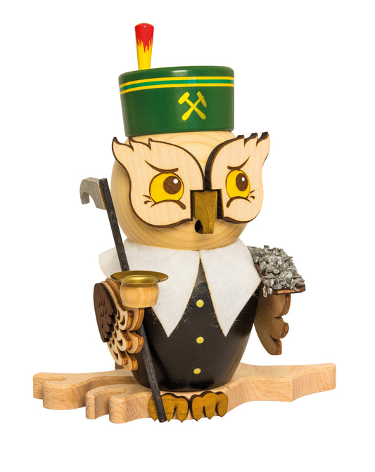 Drechslerei Kuhnert | Raucheule Bergmann | Räucherfigur | Eule aus Massivholz | Höhe ca. 15 cm