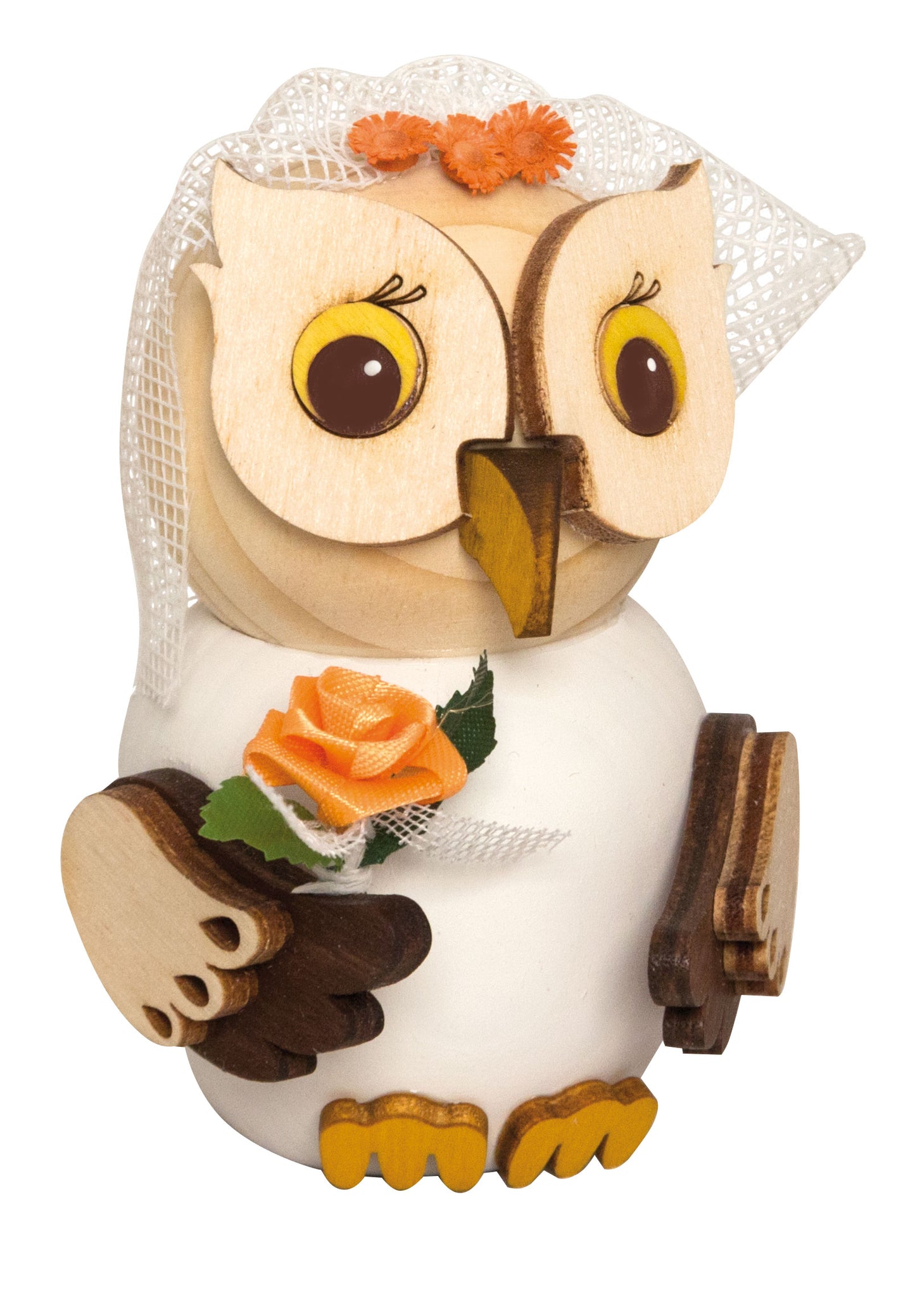 Kuhnert - Decorazione/statuetta in legno - Mini gufo sposa - circa 7cm - Made in Germany