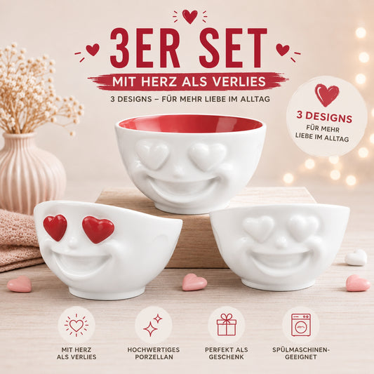 FIFTYEIGHT PRODUCTS / 3-er Set Schale 500ml „Herzlich“, rubin und weiß