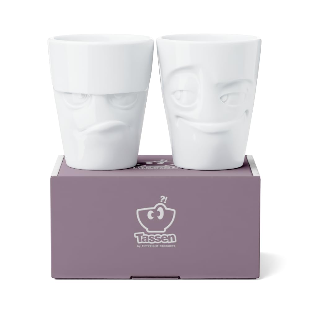 FIFTYEIGHT PRODUCTS / Tazze / Set di 2 bicchieri, senza manico "Scontroso & Furbo" (Porcellana, 2 x 350ml, bianco, Made in Germany)