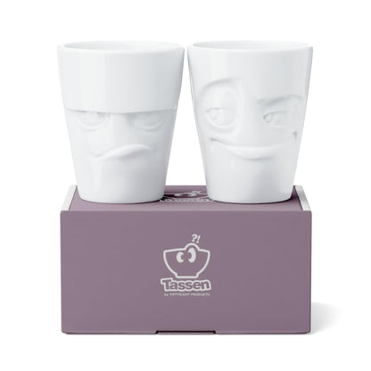 FIFTYEIGHT PRODUCTS / Tazze / Set di 2 bicchieri, senza manico "Scontroso & Furbo" (Porcellana, 2 x 350ml, bianco, Made in Germany)
