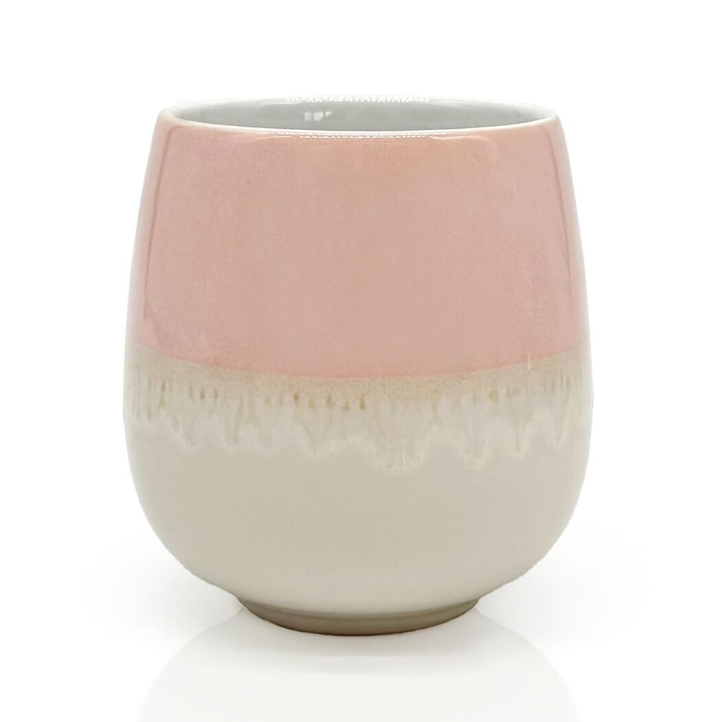 Mea-Living STONEWARE Becher | "HERZ" | rosa | 400 ml | handverzierter Trinkbecher oder Blumentopf